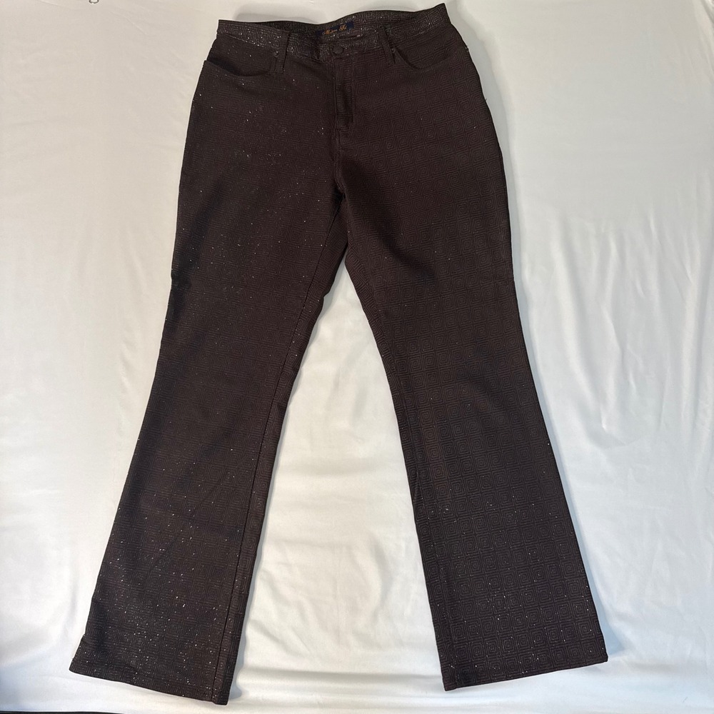Bill Blass Modern Fit Brown Glitter Geometric Bootcut Pants Women's 10